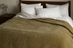 Bedroom Textiles|Blankets & Throws^Nkuku Nidra Velvet & Linen Bed Quilt - Moss