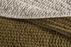 Bedroom Textiles|Blankets & Throws^Nkuku Nidra Velvet & Linen Bed Quilt - Moss