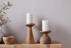 Decorative Home Accessories|Desk Accessories^Nkuku Omari Mango Wood Candlestick - Natural