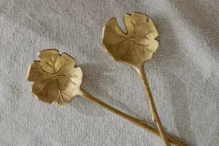 Serving Cutlery|Cutlery^Nkuku Prakriti Leaf Salad Servers - Brushed Gold (Set of 2)