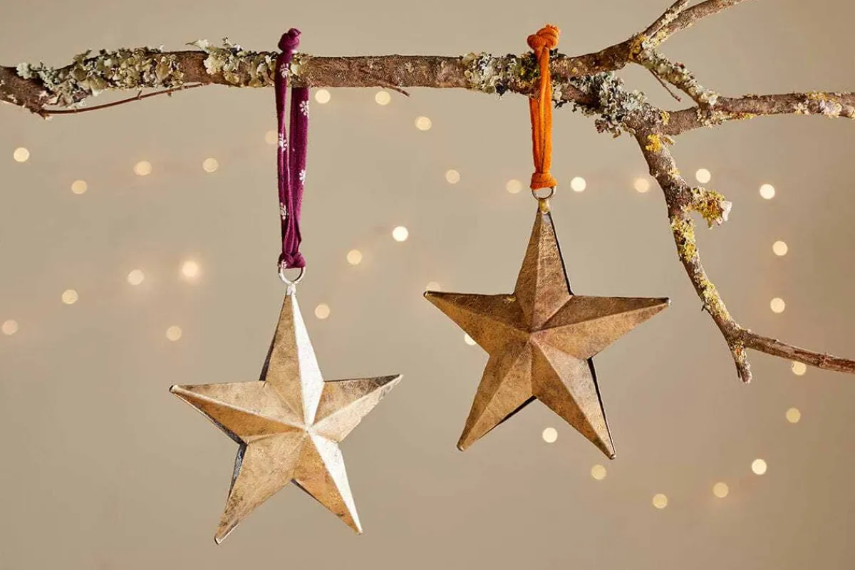 Baubles & Tree Decorations|New Christmas^Nkuku Roshani Star Baubles - Antique Brass (Set of 2)