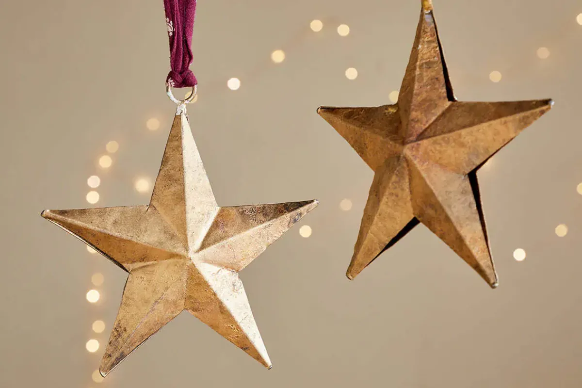 Baubles & Tree Decorations|New Christmas^Nkuku Roshani Star Baubles - Antique Brass (Set of 2)