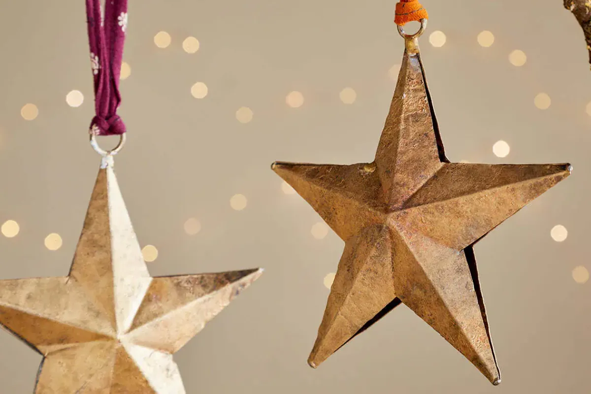 Baubles & Tree Decorations|New Christmas^Nkuku Roshani Star Baubles - Antique Brass (Set of 2)
