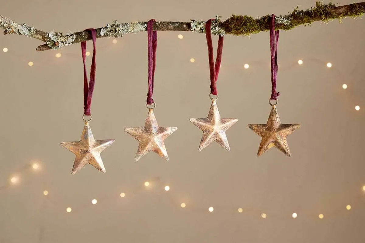 Baubles & Tree Decorations|New Christmas^Nkuku Roshani Star Baubles - Antique Brass (Set of 4)