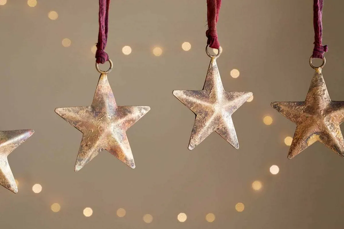 Baubles & Tree Decorations|New Christmas^Nkuku Roshani Star Baubles - Antique Brass (Set of 4)