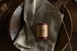 Candles|Candles & Candleholders^Nkuku Rustic Soy Blend Mini Pillar Candle - Dark Cherry