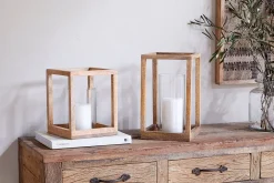 Lanterns|Candles & Candleholders^Nkuku Sanora Mango Wood Lantern - Natural