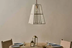 Statement Lighting|Pendant Lighting^Nkuku Solan Glass Lantern Pendant - Clear & Antique Brass