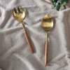 Serving Cutlery|Cutlery^Nkuku Soni Salad Servers - Gold & Acacia (Set of 2)