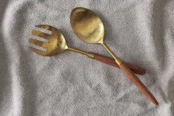 Serving Cutlery|Cutlery^Nkuku Soni Salad Servers - Gold & Acacia (Set of 2)