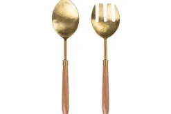 Serving Cutlery|Cutlery^Nkuku Soni Salad Servers - Gold & Acacia (Set of 2)