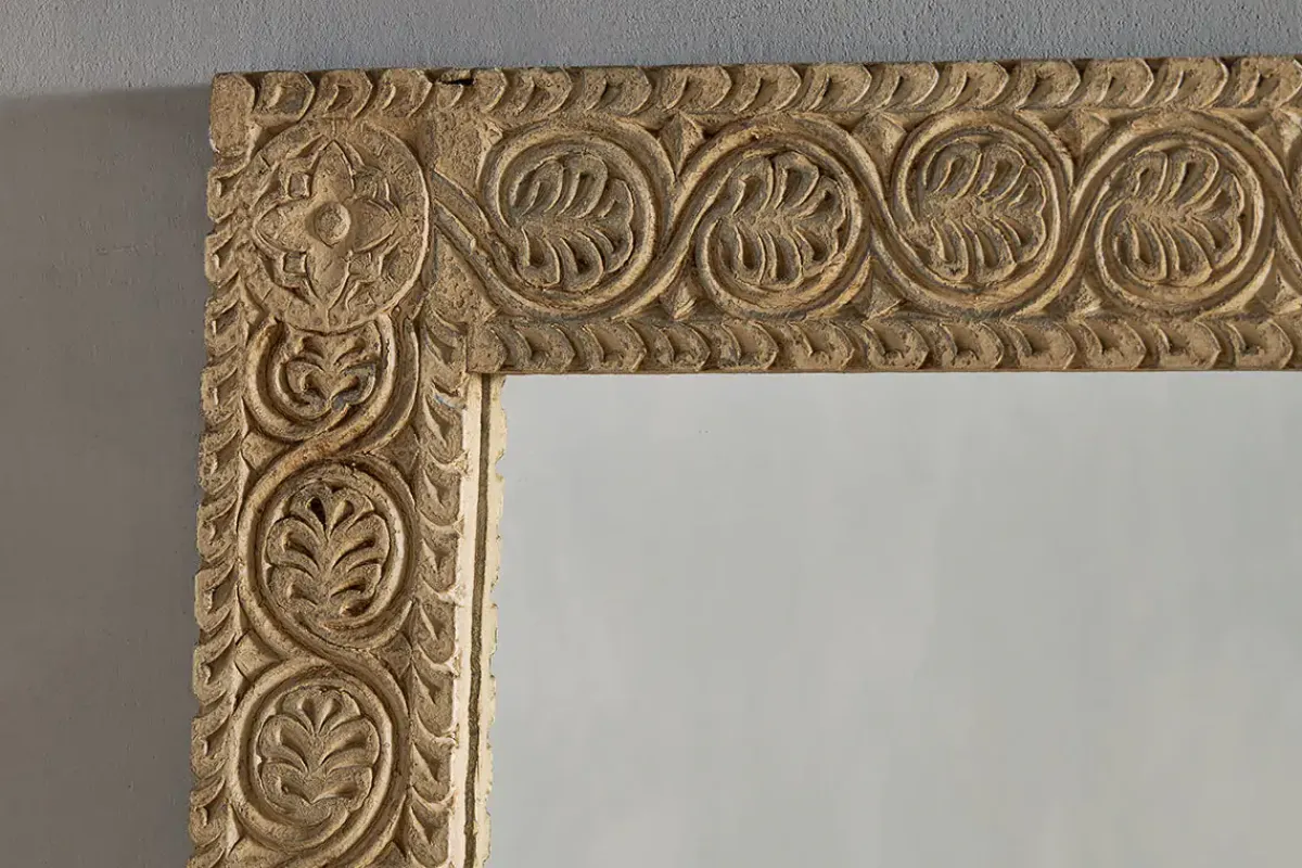 Decorative Home Accessories|Wall Mirrors^Nkuku Tannir Mango Wood Carved Mirror - Natural