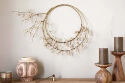Wreaths & Garlands|New Christmas^Nkuku Tanu Layered Mango Wood Beaded Wreath - Brass & Natural
