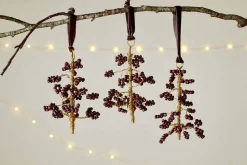 Baubles & Tree Decorations|New Christmas^Nkuku Tanu Mango Wood Beaded Baubles - (Set of 3) Brass & Ruby