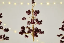 Baubles & Tree Decorations|New Christmas^Nkuku Tanu Mango Wood Beaded Baubles - (Set of 3) Brass & Ruby