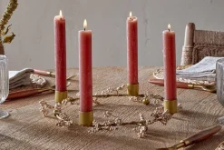 Christmas Table|New Christmas^Nkuku Tanu Mango Wood Beaded Candle Holder - Brass & Natural