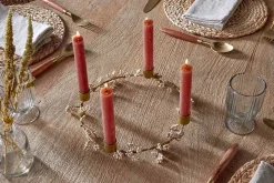 Christmas Table|New Christmas^Nkuku Tanu Mango Wood Beaded Candle Holder - Brass & Natural