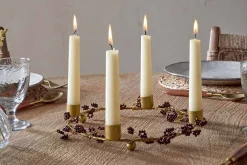Christmas Table|New Christmas^Nkuku Tanu Mango Wood Beaded Candle Holder - Brass & Ruby