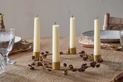 Christmas Table|New Christmas^Nkuku Tanu Mango Wood Beaded Candle Holder - Brass & Ruby