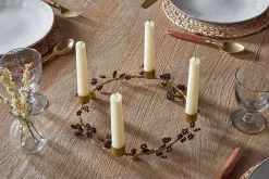 Christmas Table|New Christmas^Nkuku Tanu Mango Wood Beaded Candle Holder - Brass & Ruby