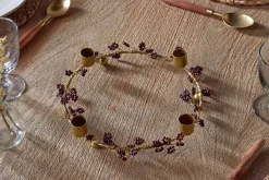 Christmas Table|New Christmas^Nkuku Tanu Mango Wood Beaded Candle Holder - Brass & Ruby