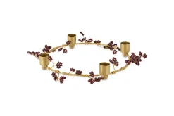 Christmas Table|New Christmas^Nkuku Tanu Mango Wood Beaded Candle Holder - Brass & Ruby