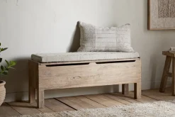 Hallway & Bootroom|Storage & Shelving^Nkuku Teni Reclaimed Wood Storage Bench with Upholstered Linen Cushion - Natural