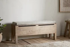 Hallway & Bootroom|Storage & Shelving^Nkuku Teni Reclaimed Wood Storage Bench with Upholstered Linen Cushion - Natural