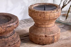 Decorative Home Accessories|Desk Accessories^Nkuku Thoko Reclaimed Round Candlestick - Dark Stain
