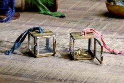 Bright Christmas|Baubles & Tree Decorations^Nkuku Tiny Kiko Box Decorations (Set of 2) - Antique Brass