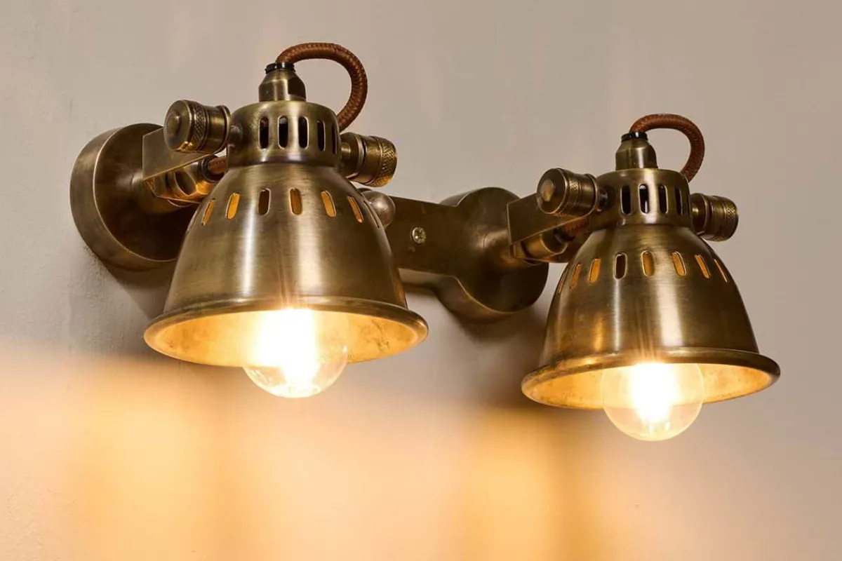 Spot Lights|Wall & Spot Lights^Nkuku Tubu Brass Double Spot Light - Antique Brass