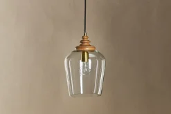 Pendant Lighting^Nkuku Varuna Mango Wood & Glass Pendant Lamp - Natural & Clear