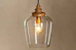 Pendant Lighting^Nkuku Varuna Mango Wood & Glass Pendant Lamp - Natural & Clear
