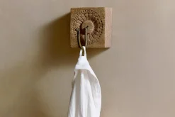 Hooks & Rails|Hooks & Rails^Nkuku Veduru Mango Wood Carved Square Hook - Natural