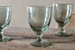 Entertaining Glasses|Wine & Champagne Glasses^Nkuku Yala Hammered Wine Glass - (Set of 4) Sage Green